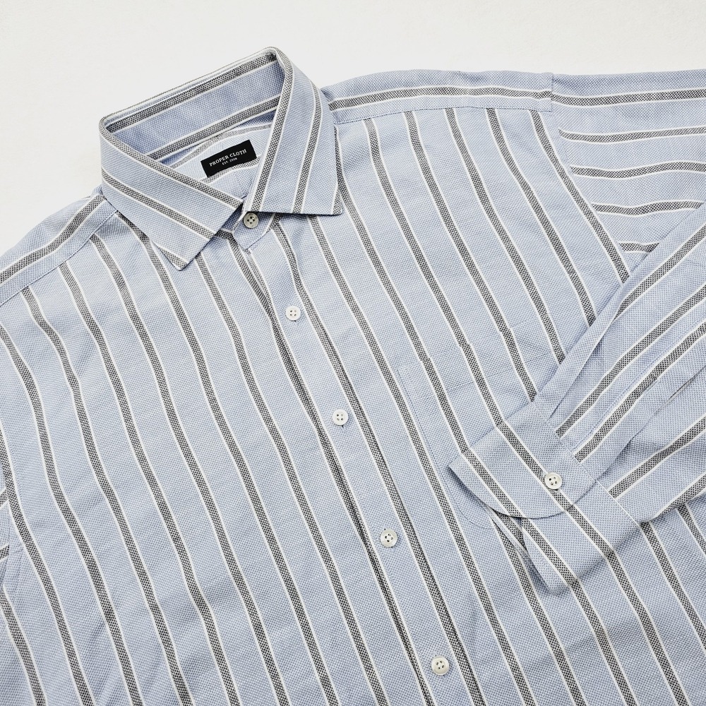 Proper‎ Cloth Mens XL Shirt Striped Button Up Long Sleeve Blue Preppy Business